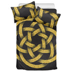 Gold Circle Celtic Knot Symbol Print Duvet Cover Bedding Set