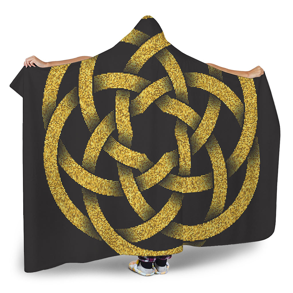 Gold Circle Celtic Knot Symbol Print Hooded Blanket