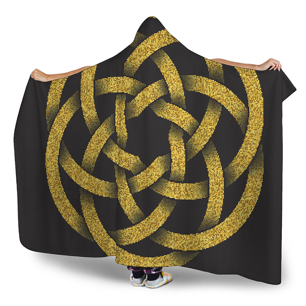 Gold Circle Celtic Knot Symbol Print Hooded Blanket