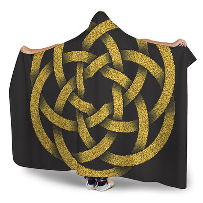 Gold Circle Celtic Knot Symbol Print Hooded Blanket