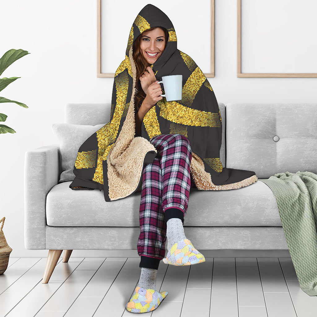 Gold Circle Celtic Knot Symbol Print Hooded Blanket