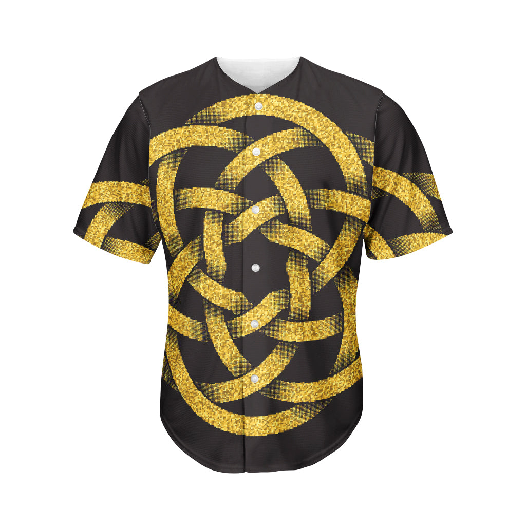 Gold Circle Celtic Knot Symbol Print Men's Baseball Jersey