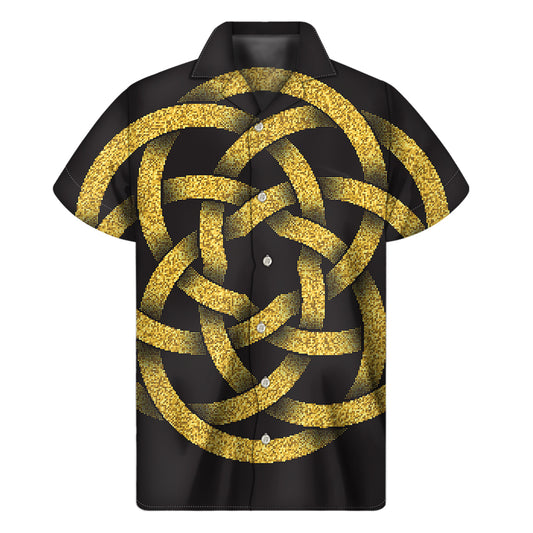 Gold Circle Celtic Knot Symbol Print Men's Short Sleeve Shirt