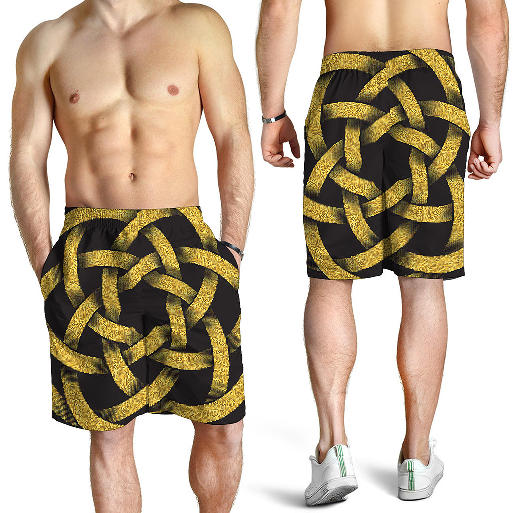 Gold Circle Celtic Knot Symbol Print Men's Shorts