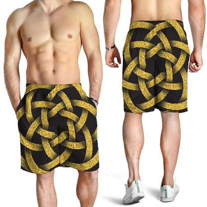Gold Circle Celtic Knot Symbol Print Men's Shorts