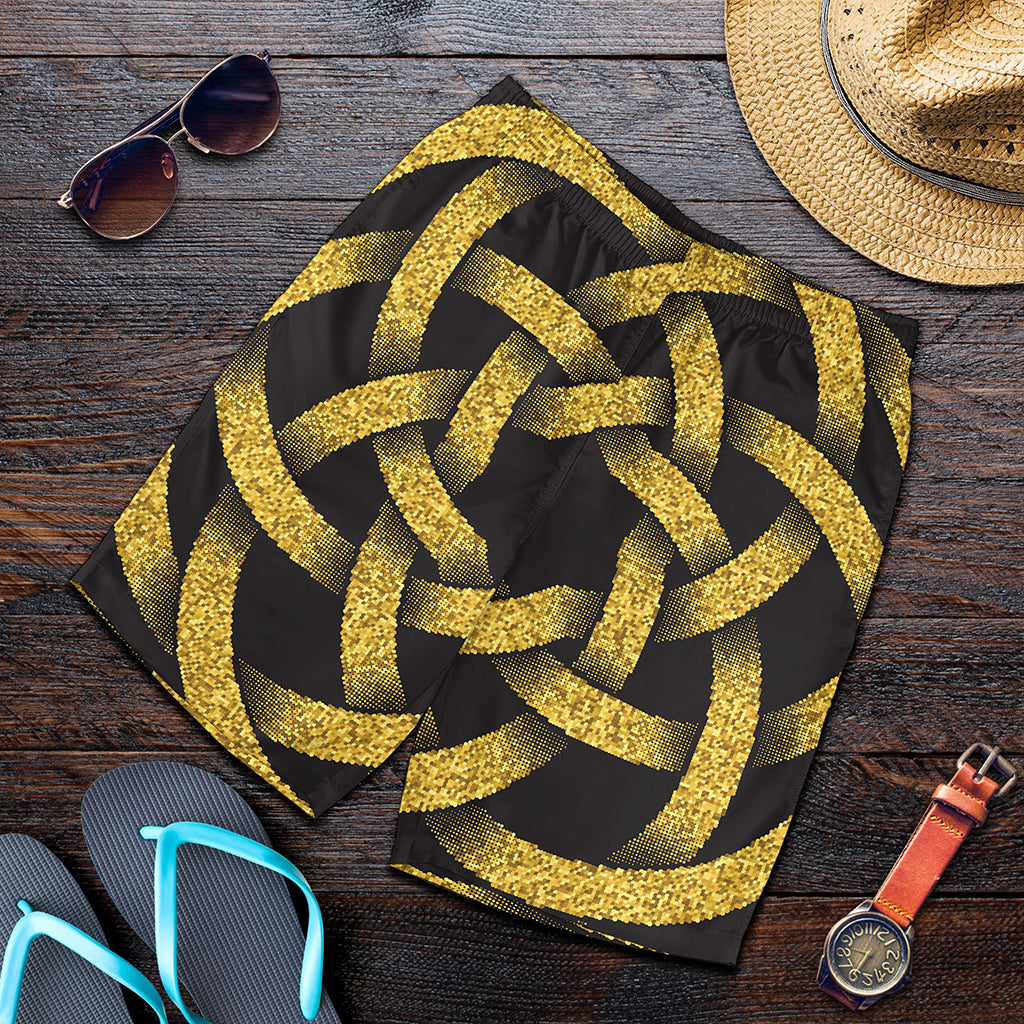 Gold Circle Celtic Knot Symbol Print Men's Shorts