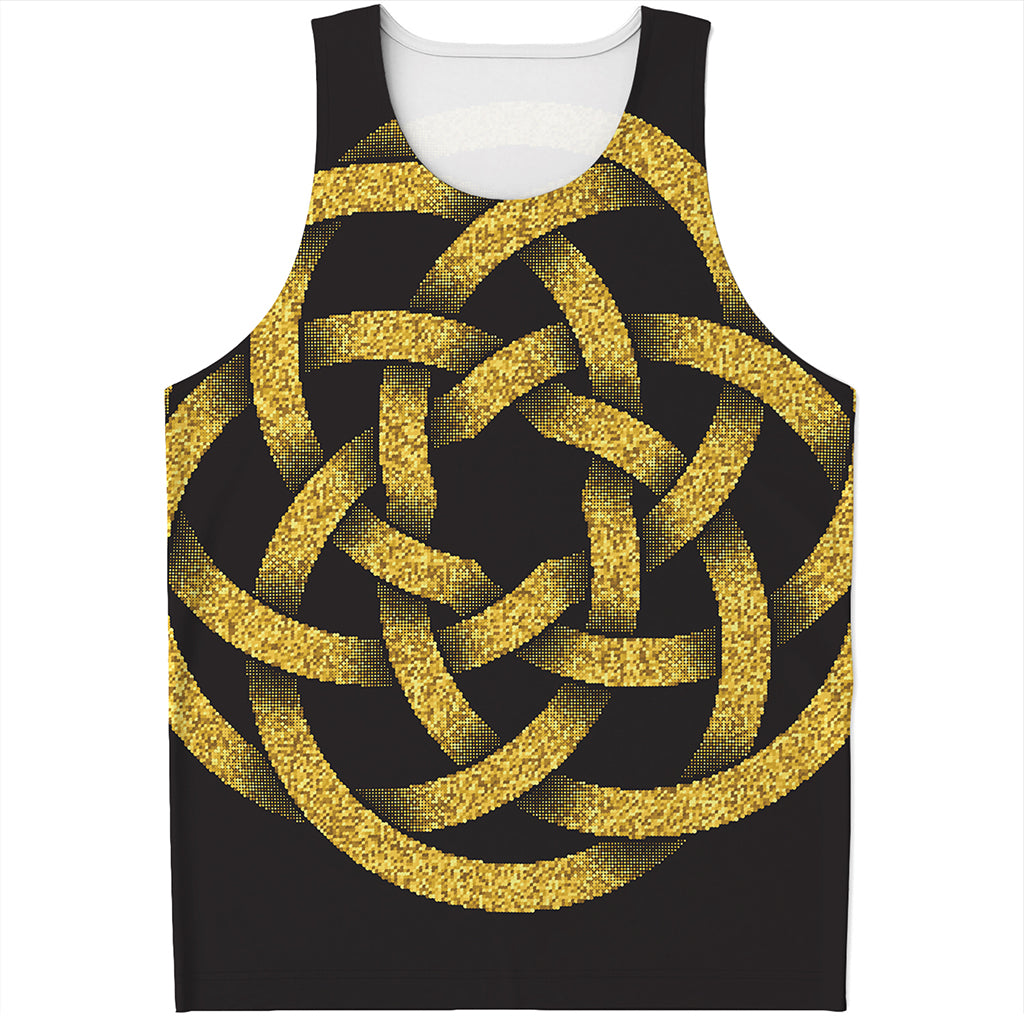 Gold Circle Celtic Knot Symbol Print Men's Tank Top