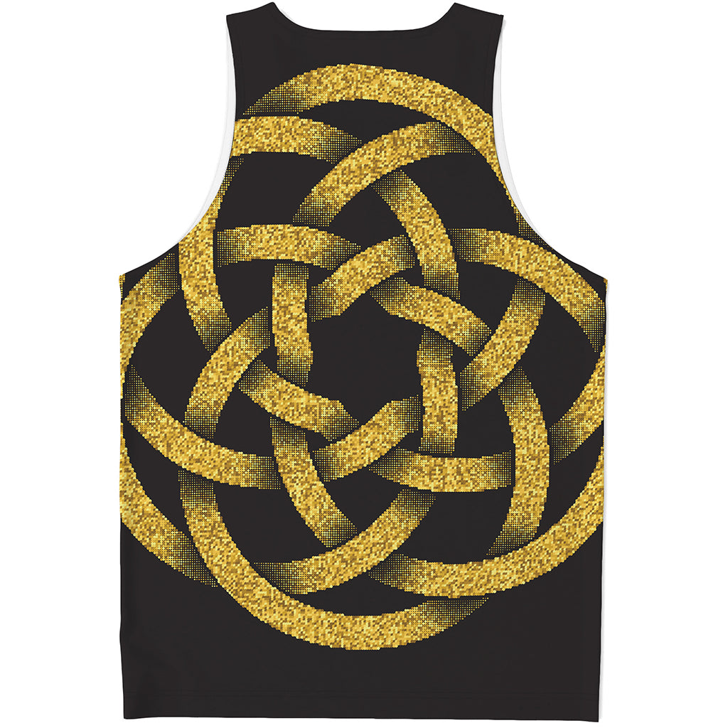 Gold Circle Celtic Knot Symbol Print Men's Tank Top