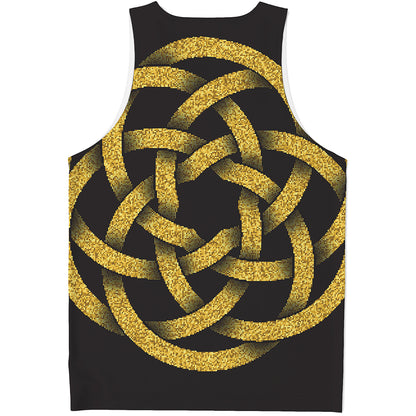 Gold Circle Celtic Knot Symbol Print Men's Tank Top