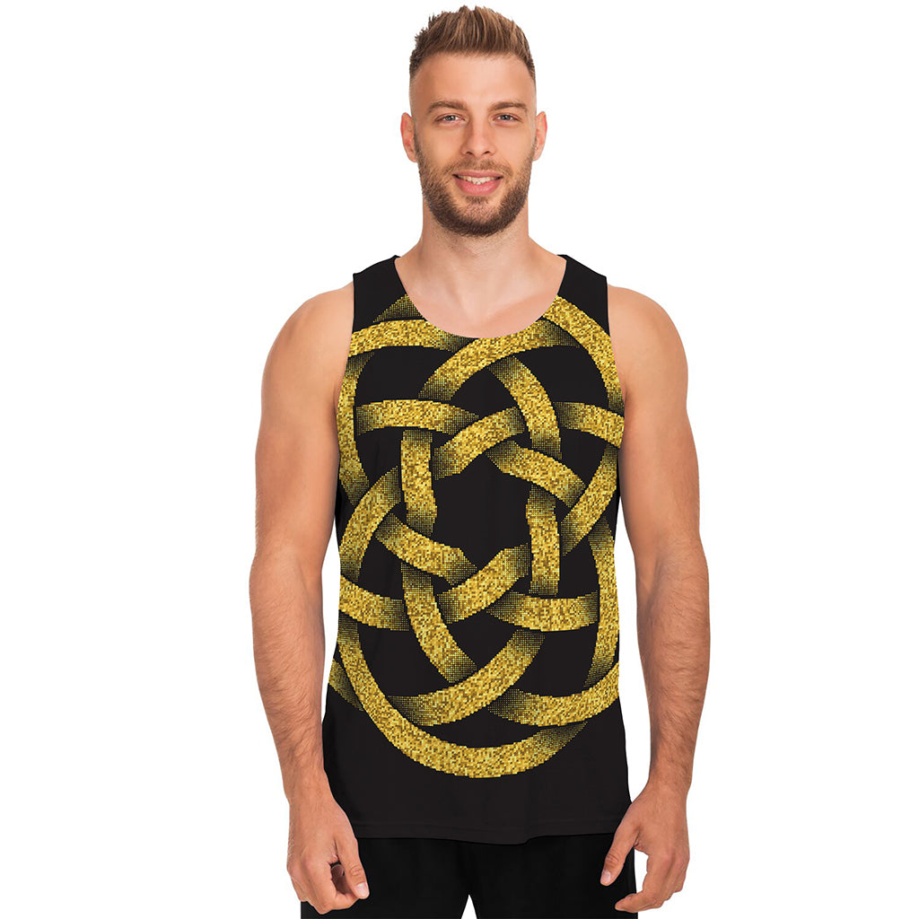 Gold Circle Celtic Knot Symbol Print Men's Tank Top