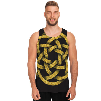 Gold Circle Celtic Knot Symbol Print Men's Tank Top