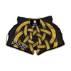 Gold Circle Celtic Knot Symbol Print Muay Thai Boxing Shorts