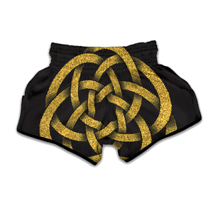 Gold Circle Celtic Knot Symbol Print Muay Thai Boxing Shorts