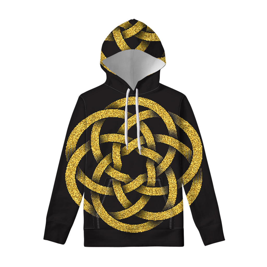 Gold Circle Celtic Knot Symbol Print Pullover Hoodie