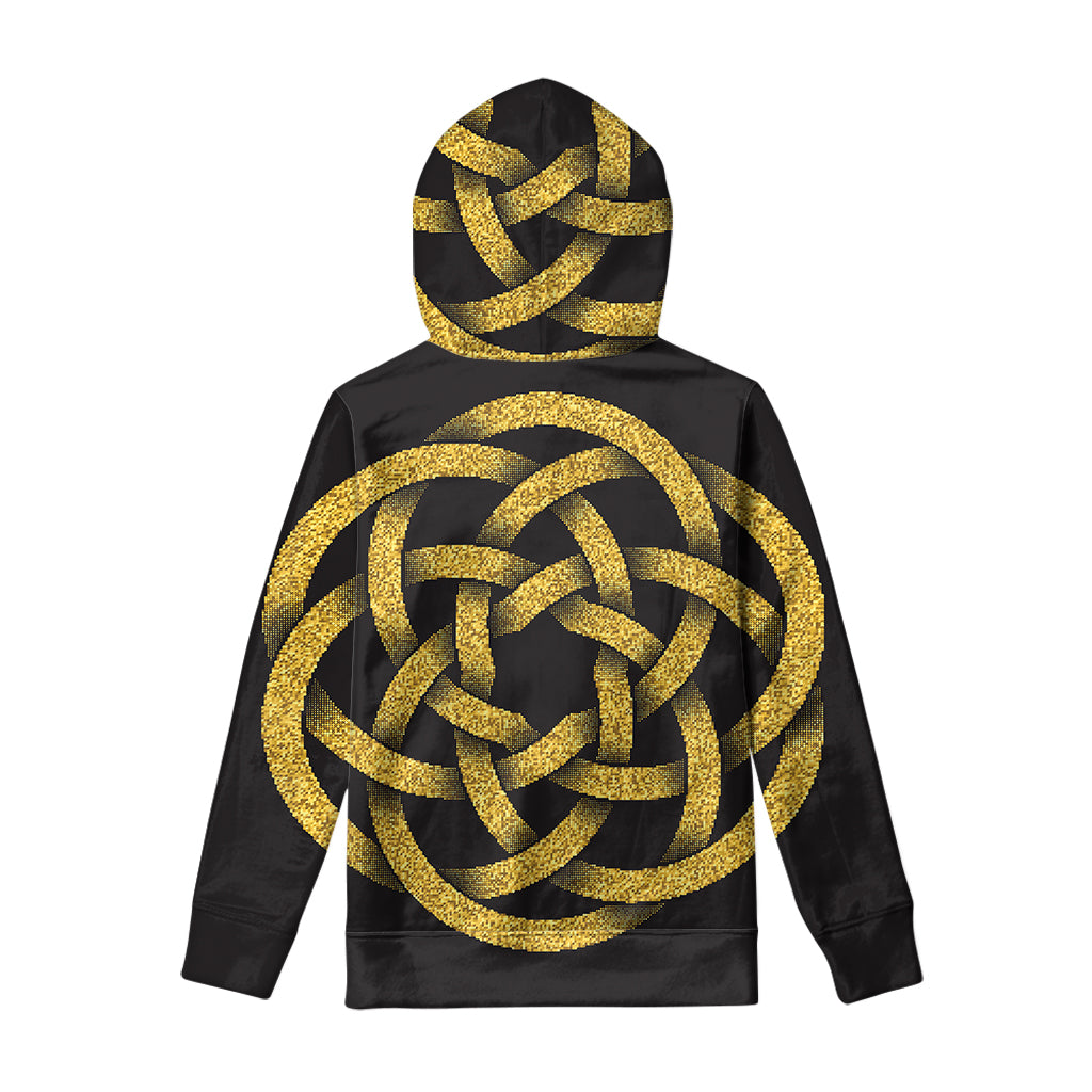 Gold Circle Celtic Knot Symbol Print Pullover Hoodie