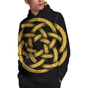 Gold Circle Celtic Knot Symbol Print Pullover Hoodie