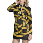 Gold Circle Celtic Knot Symbol Print Pullover Hoodie Dress