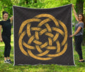 Gold Circle Celtic Knot Symbol Print Quilt