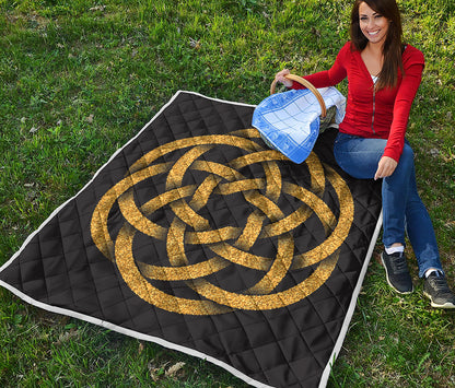 Gold Circle Celtic Knot Symbol Print Quilt