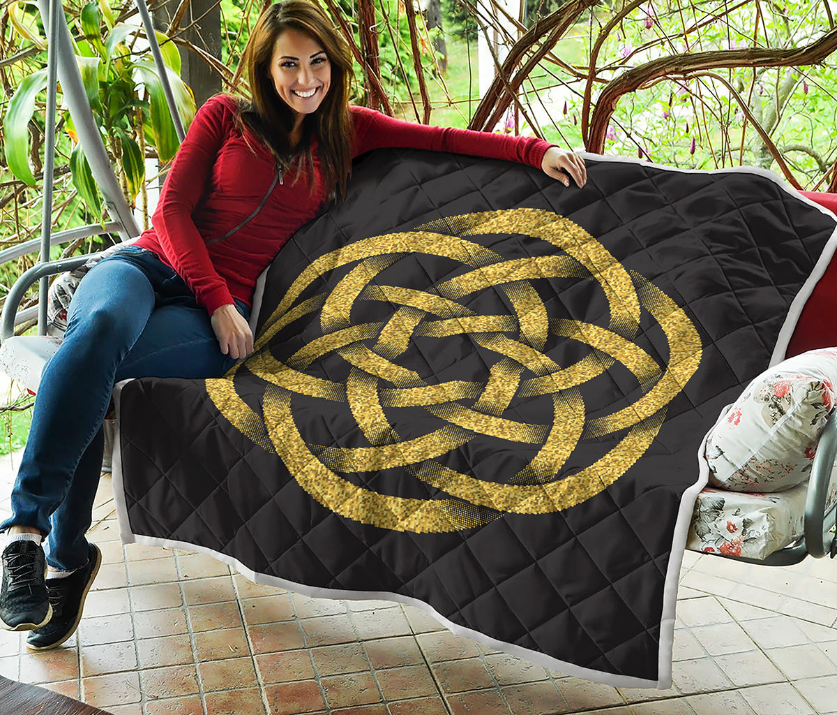 Gold Circle Celtic Knot Symbol Print Quilt