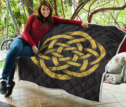 Gold Circle Celtic Knot Symbol Print Quilt