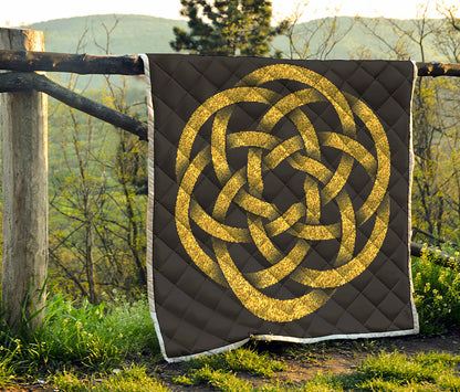 Gold Circle Celtic Knot Symbol Print Quilt