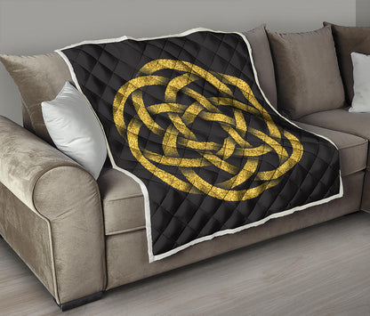 Gold Circle Celtic Knot Symbol Print Quilt
