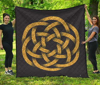 Gold Circle Celtic Knot Symbol Print Quilt
