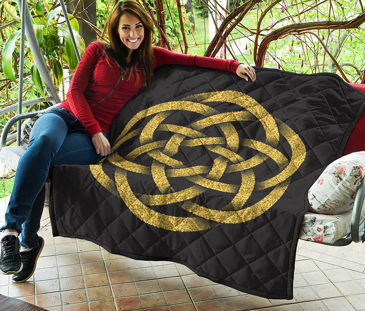 Gold Circle Celtic Knot Symbol Print Quilt