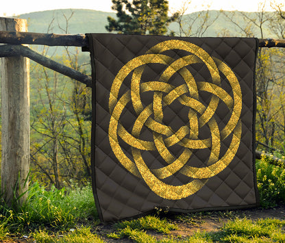 Gold Circle Celtic Knot Symbol Print Quilt