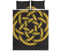 Gold Circle Celtic Knot Symbol Print Quilt Bed Set