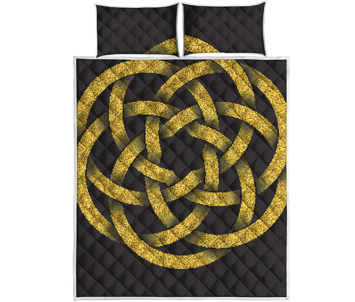 Gold Circle Celtic Knot Symbol Print Quilt Bed Set