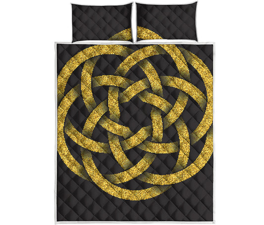 Gold Circle Celtic Knot Symbol Print Quilt Bed Set