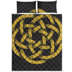 Gold Circle Celtic Knot Symbol Print Quilt Bed Set