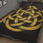Gold Circle Celtic Knot Symbol Print Quilt Bed Set