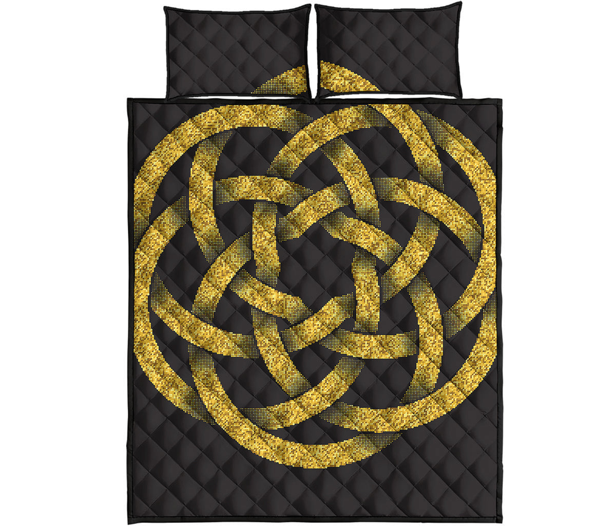 Gold Circle Celtic Knot Symbol Print Quilt Bed Set