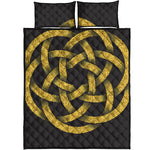 Gold Circle Celtic Knot Symbol Print Quilt Bed Set