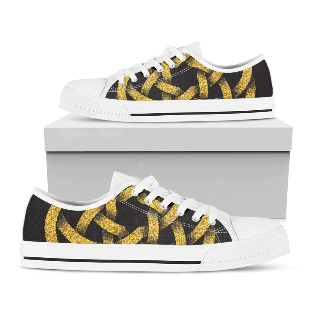 Gold Circle Celtic Knot Symbol Print White Low Top Shoes