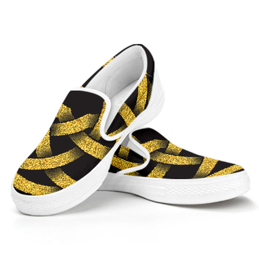 Gold Circle Celtic Knot Symbol Print White Slip On Shoes