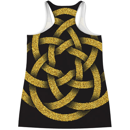 Gold Circle Celtic Knot Symbol Print Women's Racerback Tank Top