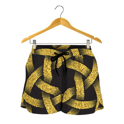 Gold Circle Celtic Knot Symbol Print Women's Shorts