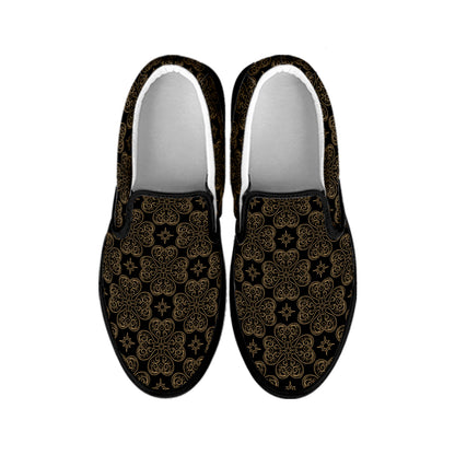 Gold Clover St. Patrick's Day Print Black Slip On Shoes