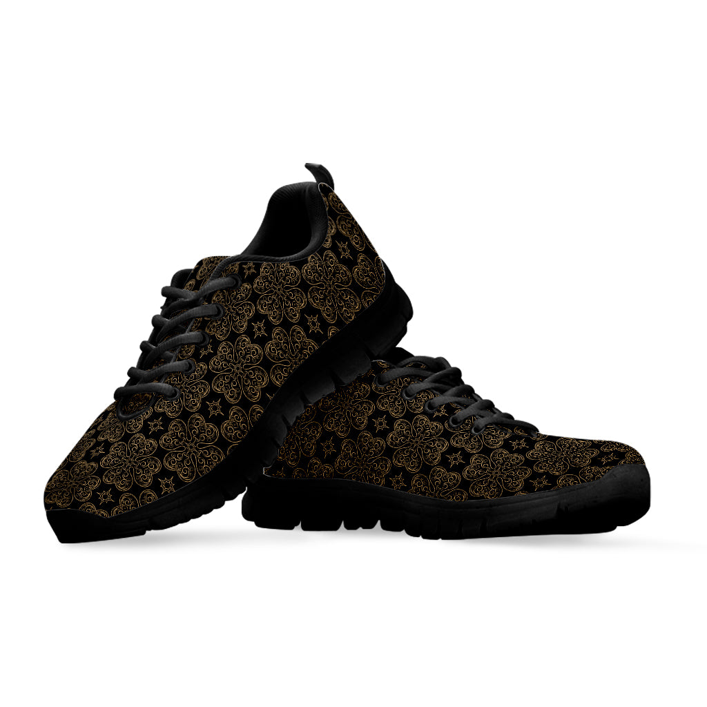 Gold Clover St. Patrick's Day Print Black Sneakers