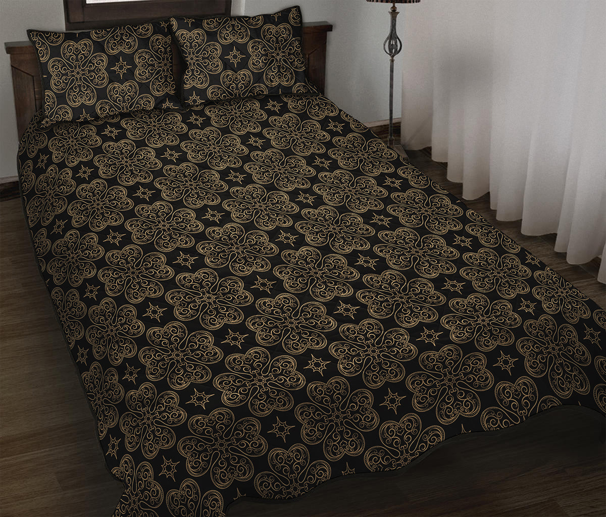 Gold Clover St. Patrick's Day Print Quilt Bed Set
