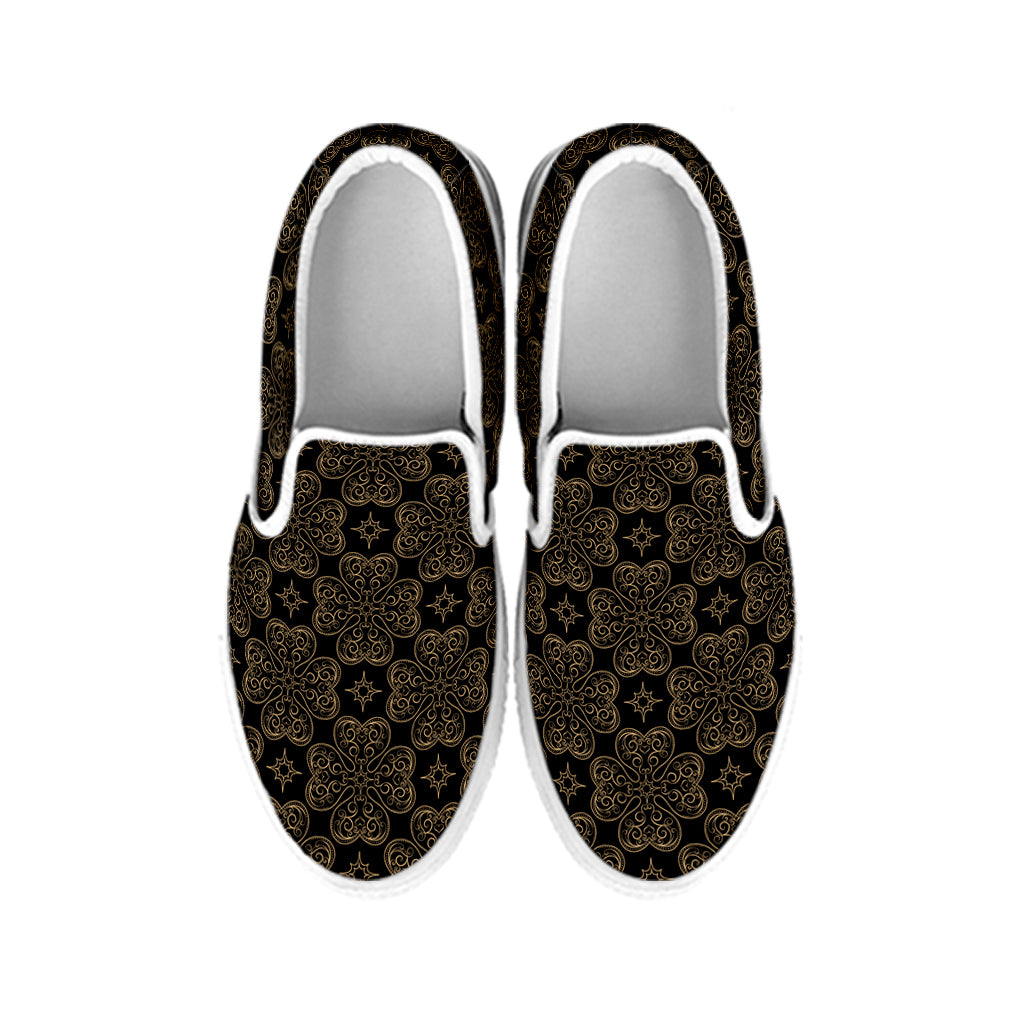 Gold Clover St. Patrick's Day Print White Slip On Shoes