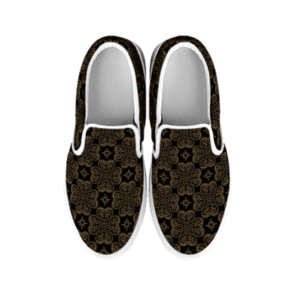 Gold Clover St. Patrick's Day Print White Slip On Shoes