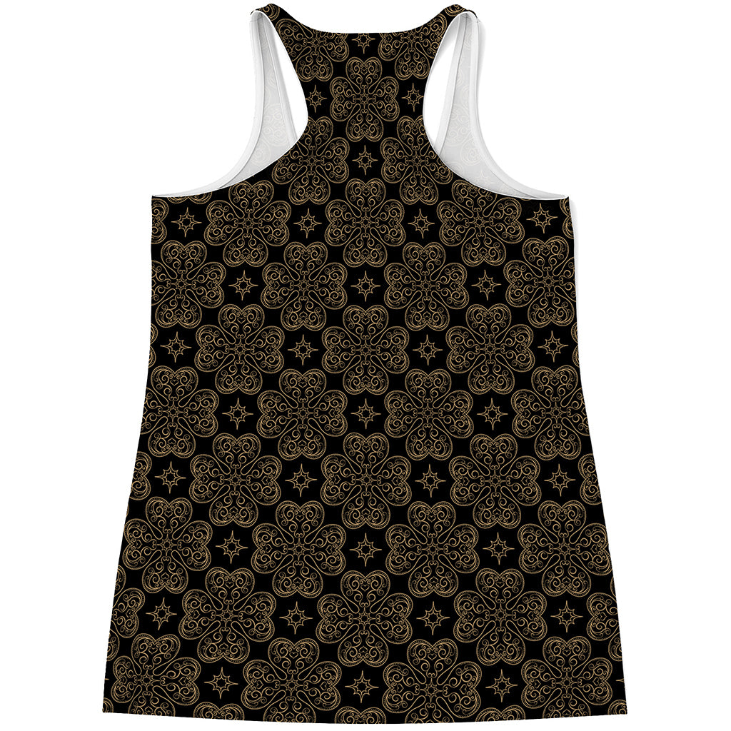 Gold Clover St. Patrick's Day Print Women's Racerback Tank Top
