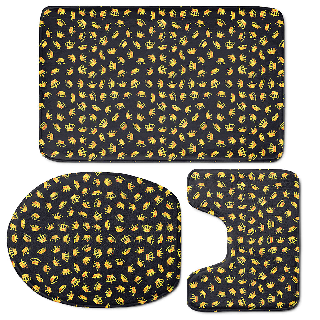 Gold Crown Pattern Print 3 Piece Bath Mat Set