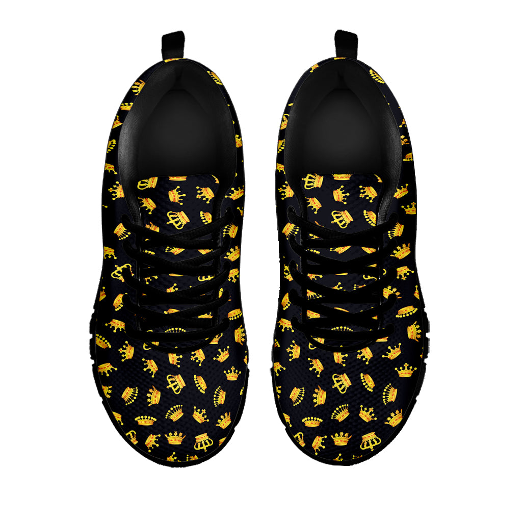 Gold Crown Pattern Print Black Sneakers