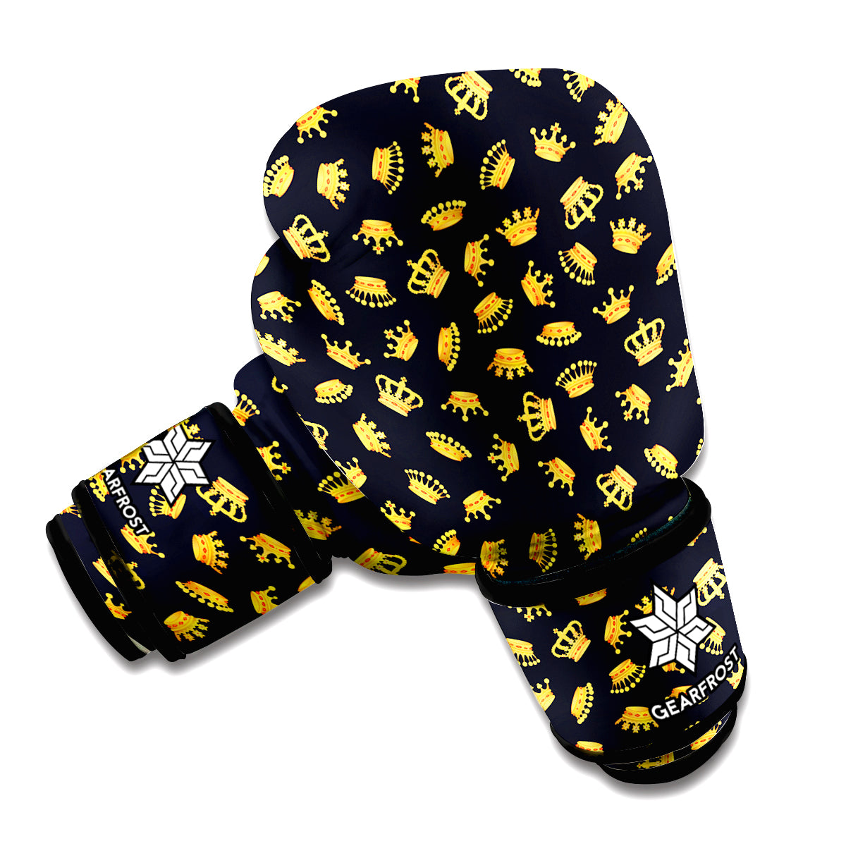 Gold Crown Pattern Print Boxing Gloves